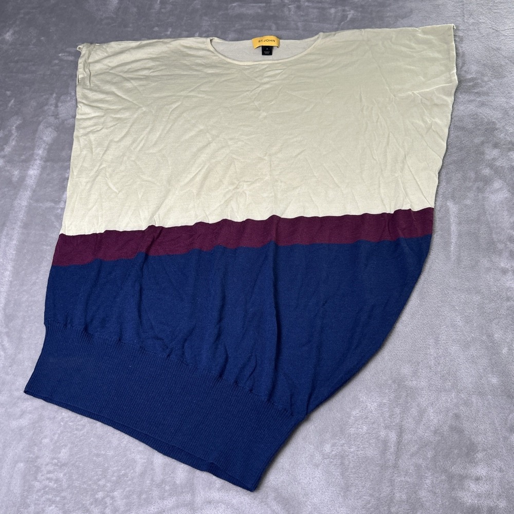 St. John Yellow Blue 100% Wool Waterfall Neck Short Sleeve Long Top - Size Mediu